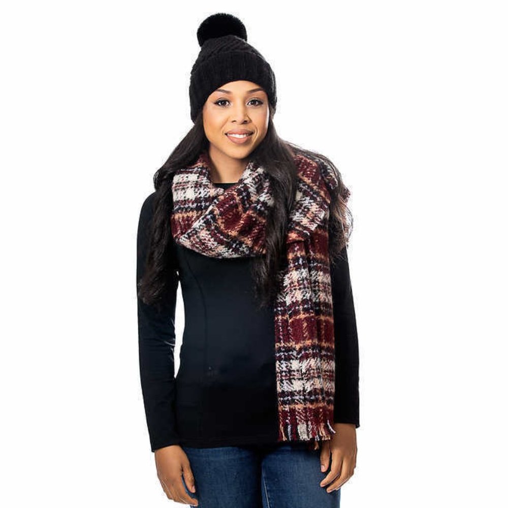 NWT Emanuel Geraldo Women's Hat & Blanket Set Black Combo One Size $60 ZZ031
